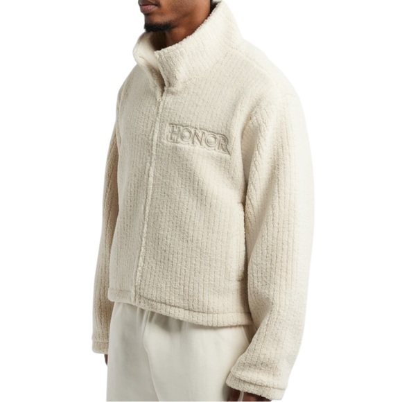 Honor‎ the Gift Crop Ribbed Fleece Zip Jacket Small Tan Cream - Picture 2 of 13